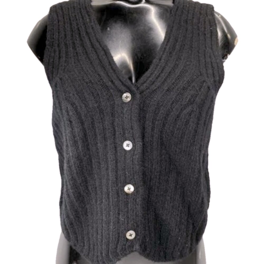 NEW FAVORITE DAUGHTER  Vest Black Size M Knit Top Wool Cashmere Button Down